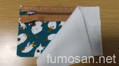 地域猫柄 ファスナーポーチ 内布を縫う
