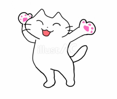 バンザイをしているシロネコ01 仲良しふもさん一家