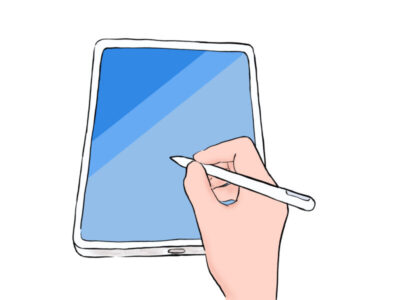 タブレットで絵を描く 仲良しふもさん一家